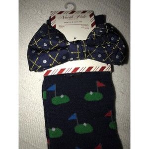Nwt Blue Golf Themed Bowtie And Matching Socks Gift Set Msrp $40